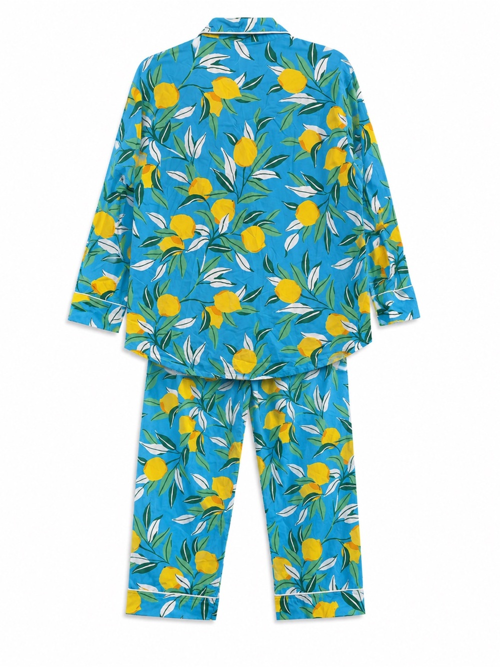 Print Fresh Pajama Set Womens Medium Blue Lemon Print Organic Cotton - Picture 2 of 12